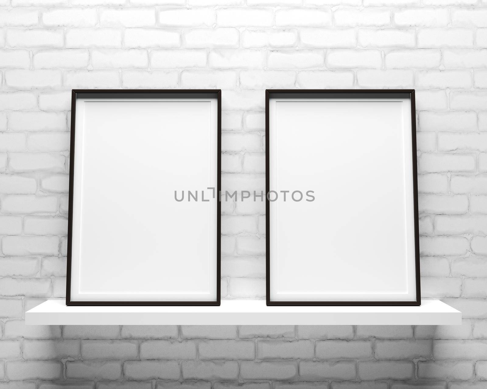 Elegant and minimalistic two picture frames standing on gray wall by adamr