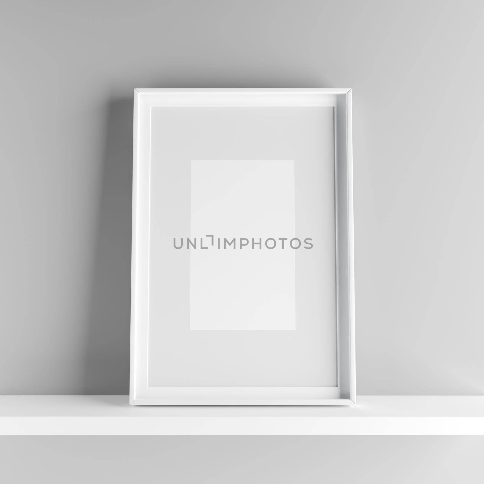 Elegant frame stand on the shelf. 3D Graphic illustration by adamr