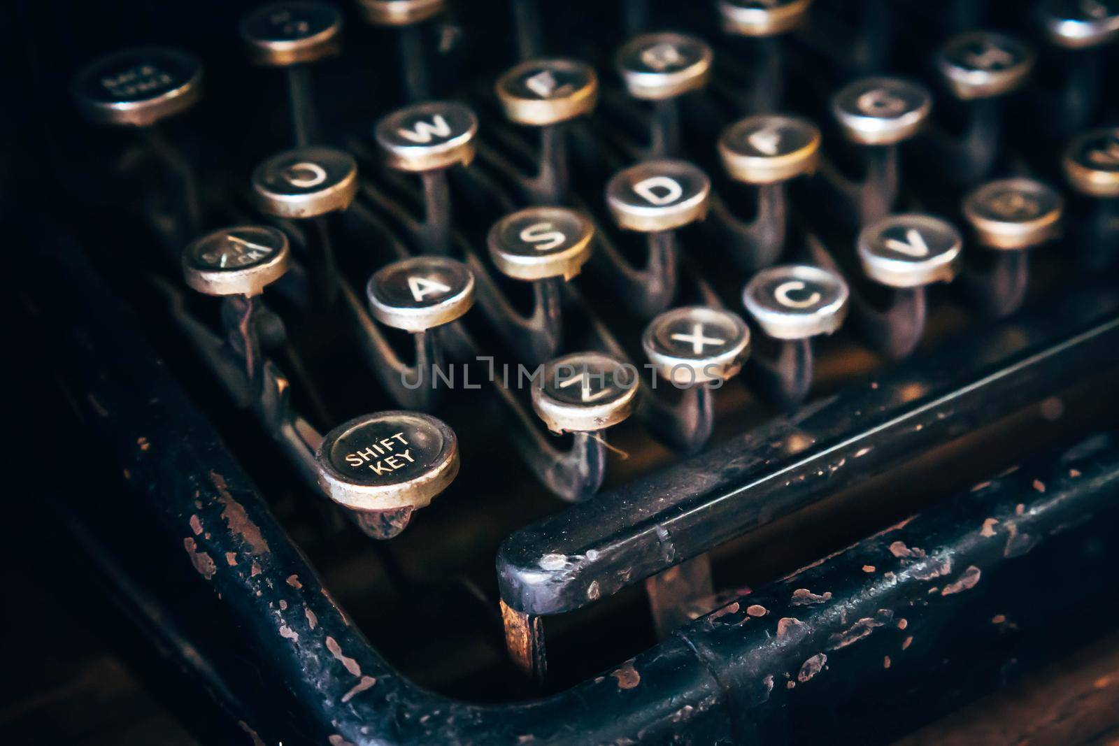 selective focus of Button old Vintage Cash Register vending machine cashier counter by Petrichor