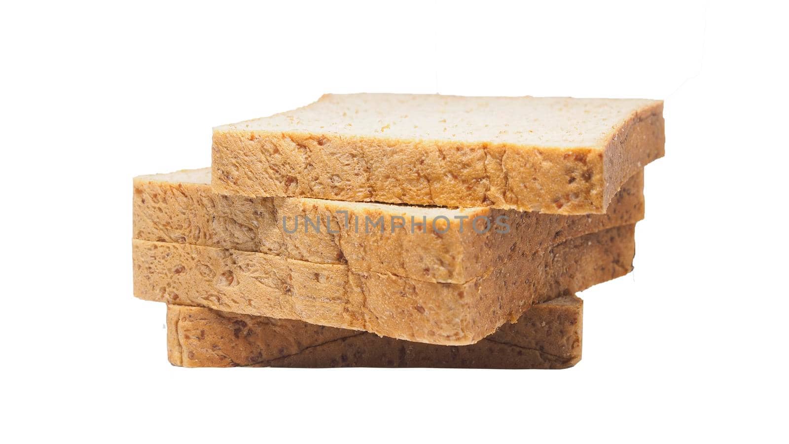 Toast bread stands in a row close-up  Isolated white background  with clipping path