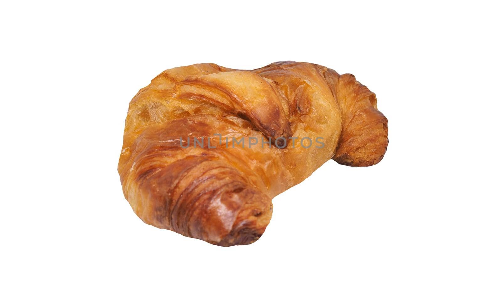 Plain croissant on isolated white background with clipping path. Food still life objct.