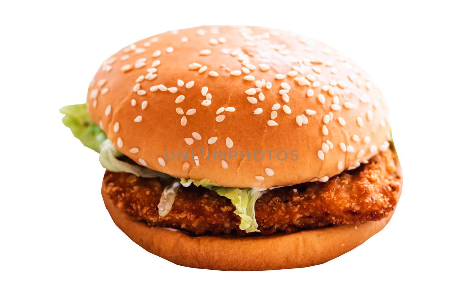 chicken fried burger  on white paper background with path for selection.