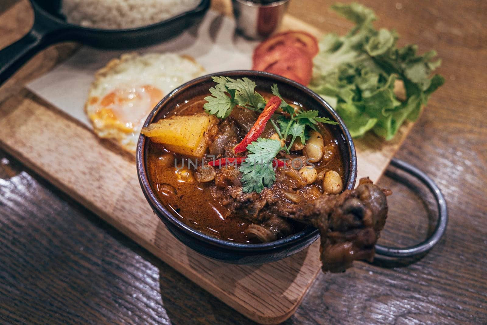 Thai Indian  best dish  Massaman Curry with Chicken and Potatoes is influenced by Malay and Thai Muslim cultures