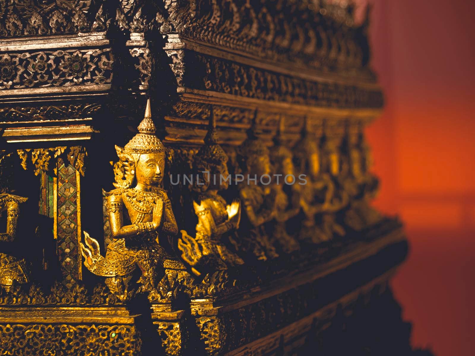 close up  Thai golden godness sculpture decorated on Thai temple by Petrichor