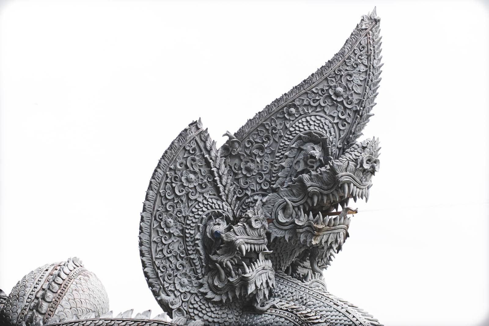 Sculpture of Dragon or Serpent or Naga legendary animal of Thailand at  Wat Kham Chanod 2 in Thailand