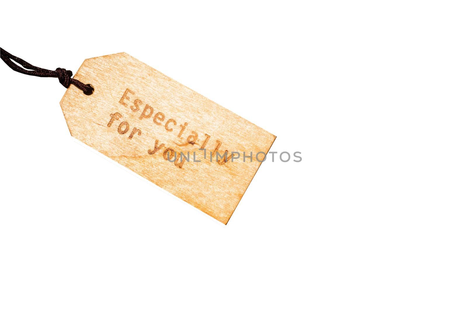 wooden tag label with string isolated on white background with clipping path