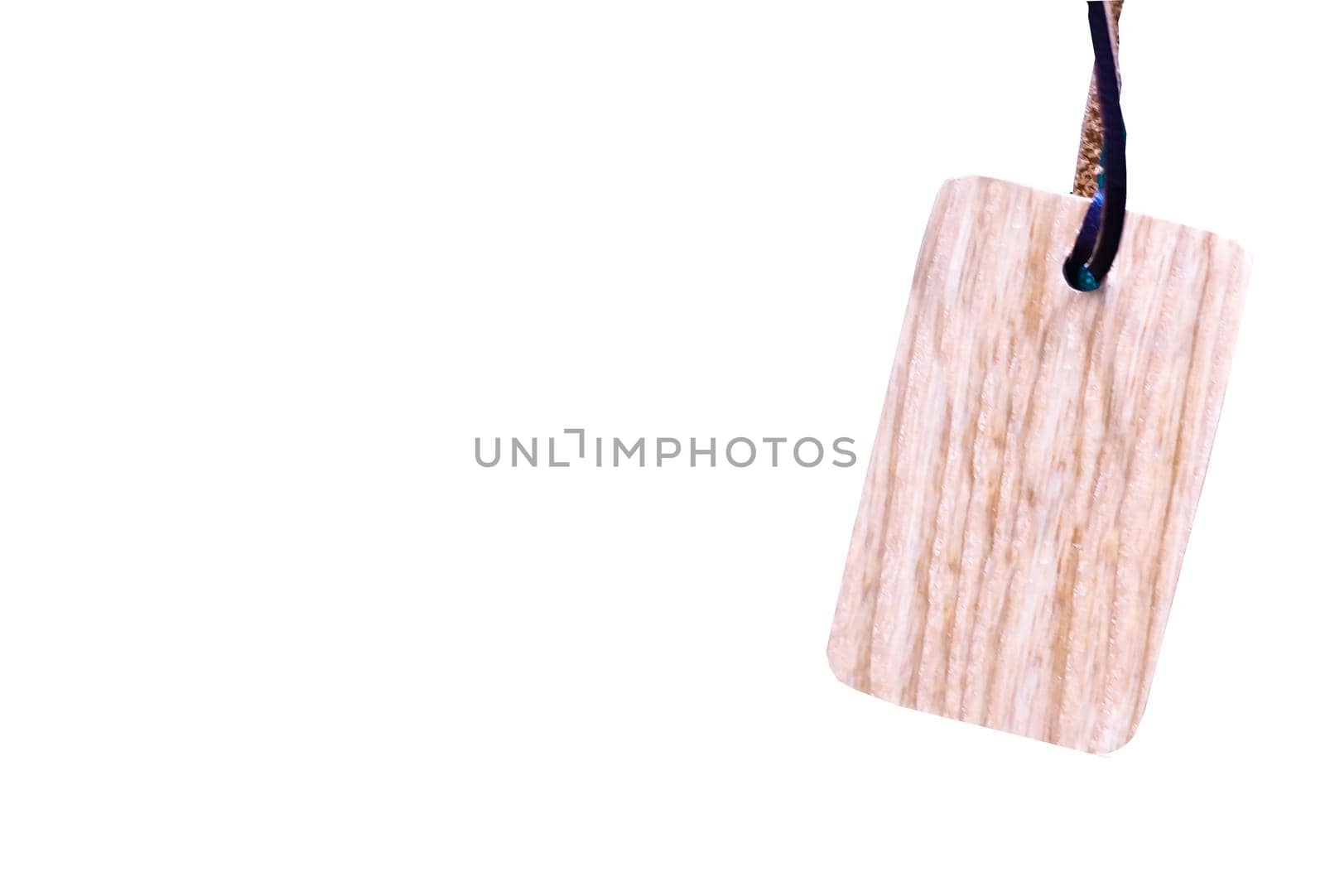 wooden tag label with string isolated on white background with clipping path