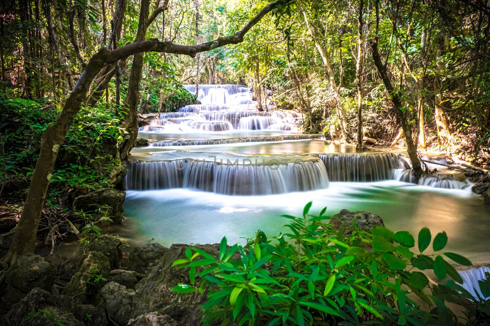 Huay Mae Khamin Waterfall in Srinakarin Dam National Park. Kanchanaburi Thailand. cascade waterfall tropical forest by Petrichor