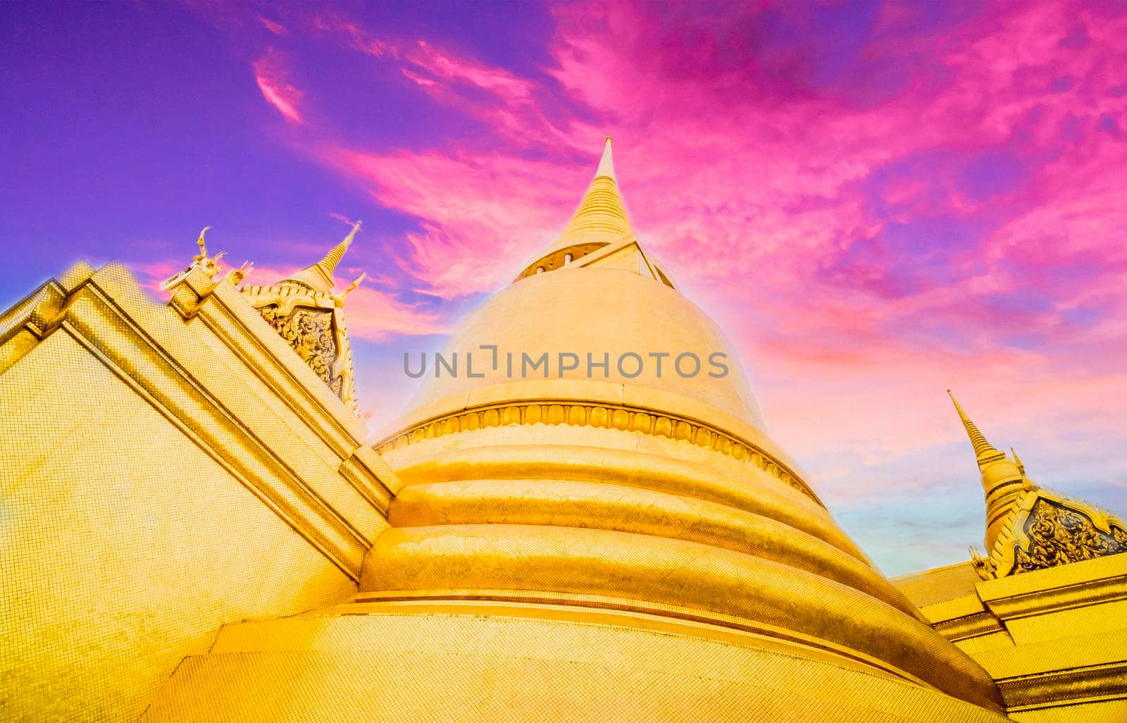 Golden Stupa of Temple of the Emerald Buddha, Wat Phra Si Rattana Satsadaram, Bangkok Thailand by Petrichor