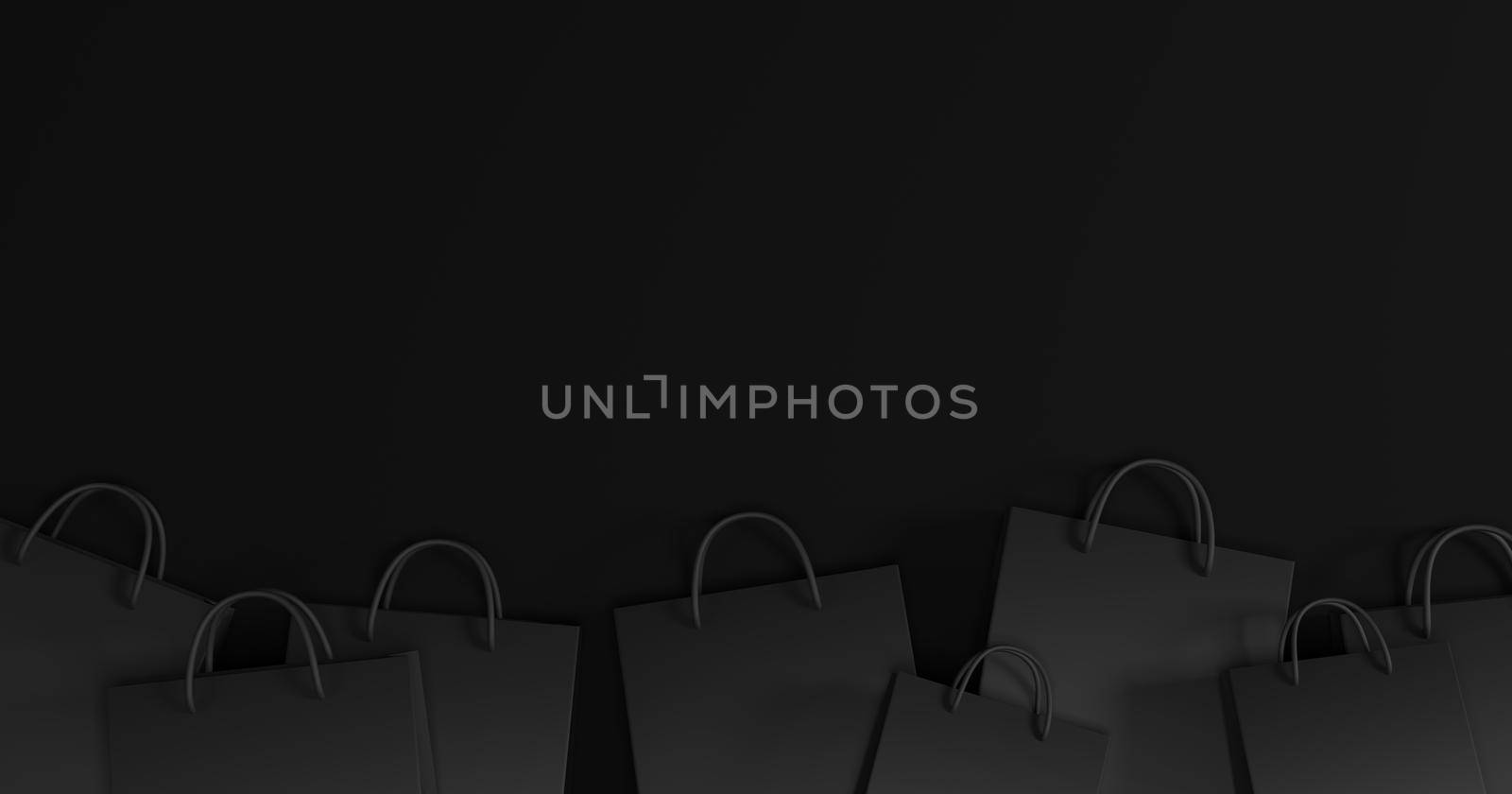 Black friday sale banner concept design of shopping bag on black background with copy space 3D render by Myimagine