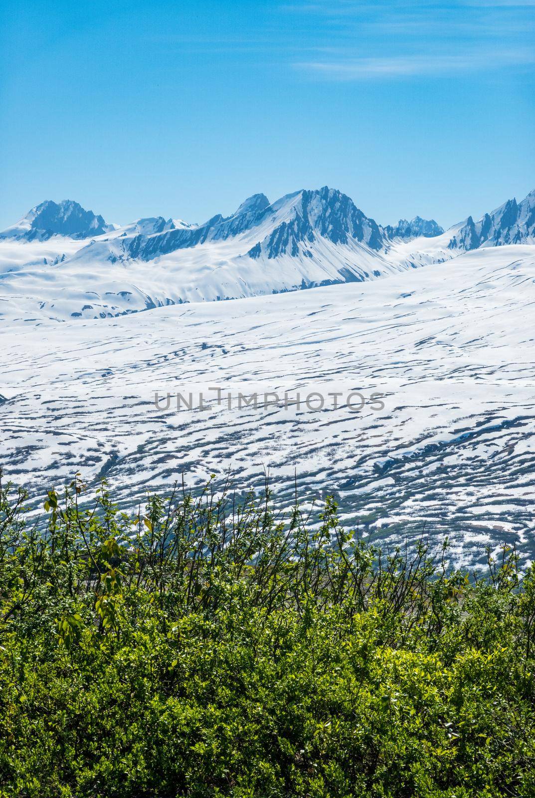 Vertical format view of majestic mountains of Thompson Pass near Valdez in Alaska