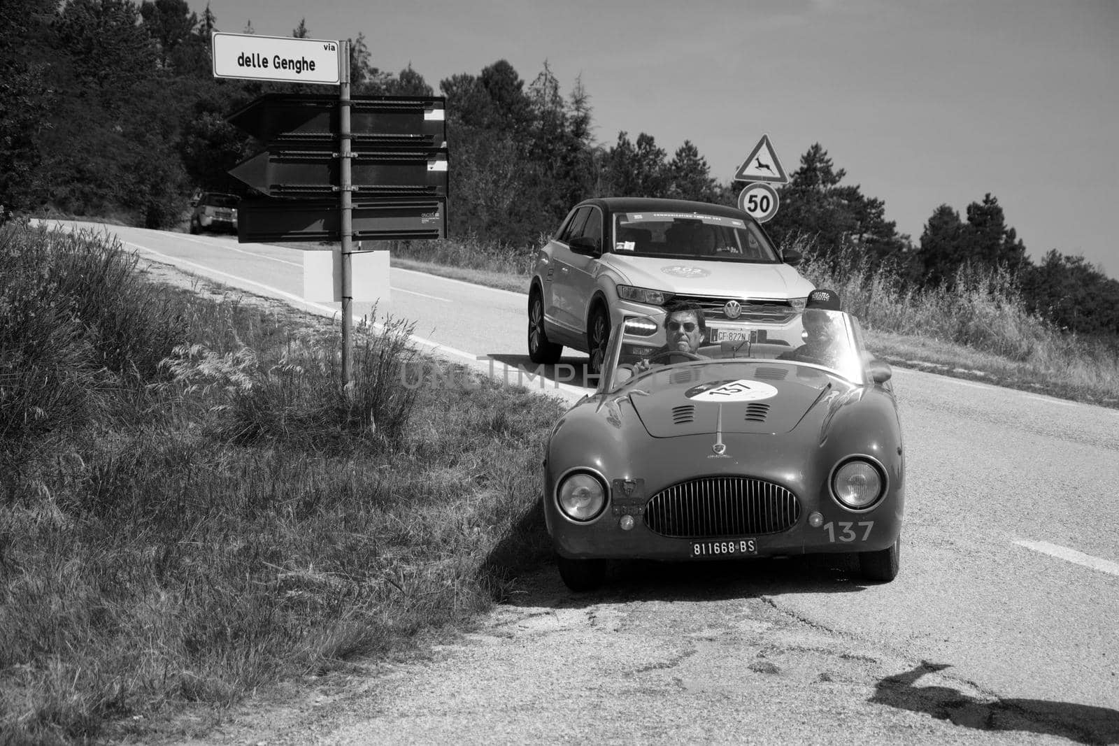 CISITALIA 202 S MM SPIDER NUVOLARI 1947 on an old racing car in rally Mille Miglia 2022 the famous italian historical race (1927-1957 by massimocampanari