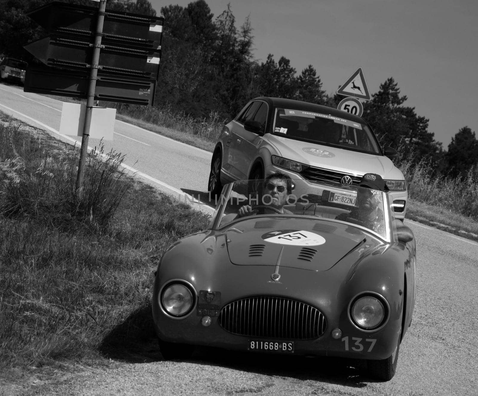 CISITALIA 202 S MM SPIDER NUVOLARI 1947 on an old racing car in rally Mille Miglia 2022 the famous italian historical race (1927-1957 by massimocampanari