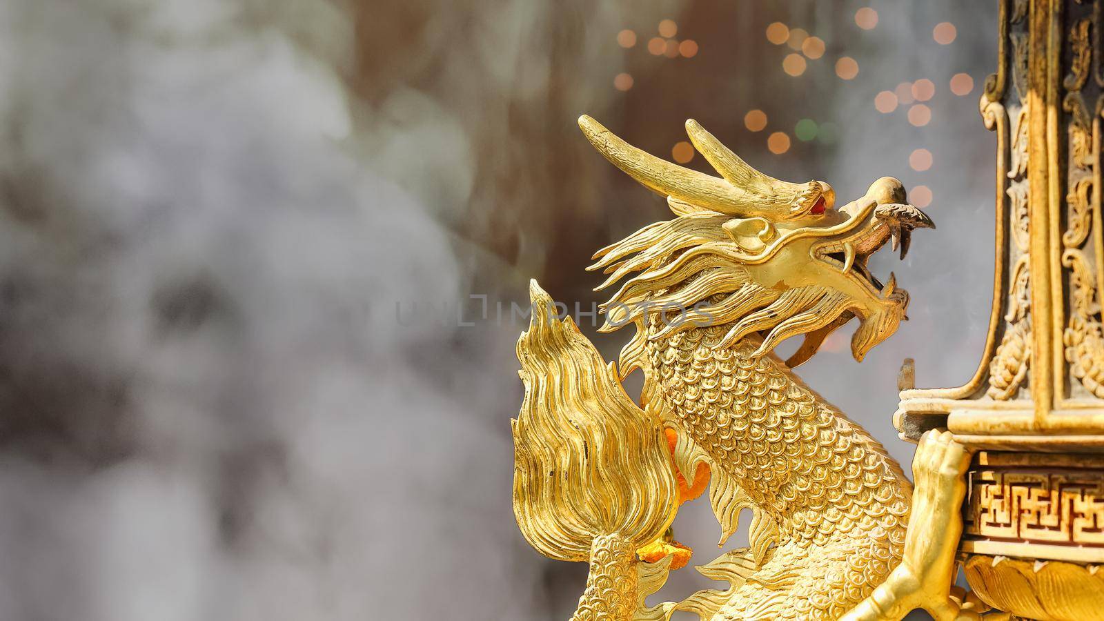 Golden Dragon Sculpture in shrine by toa55