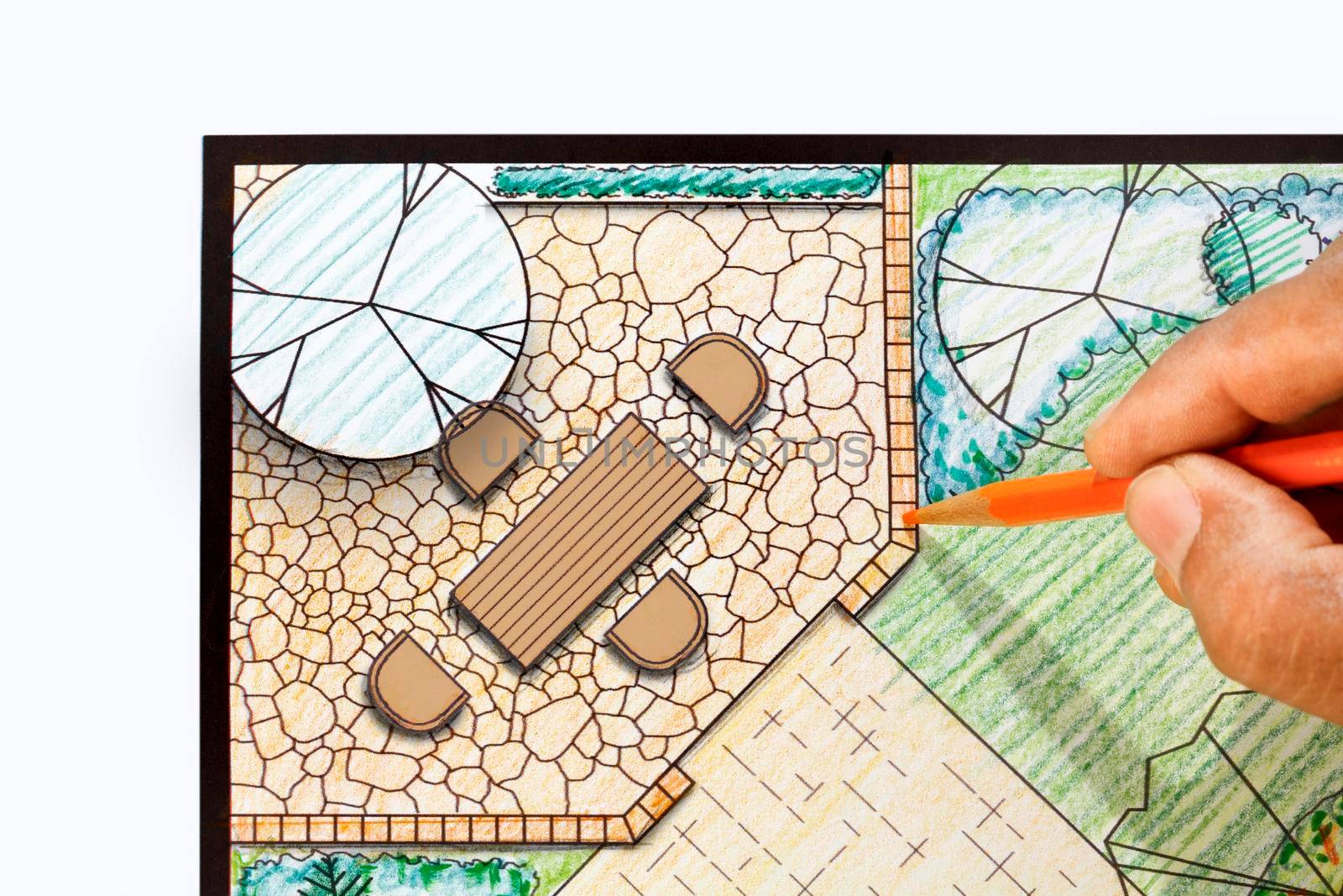 Landscape architect design patio in backyard garden plan. by toa55