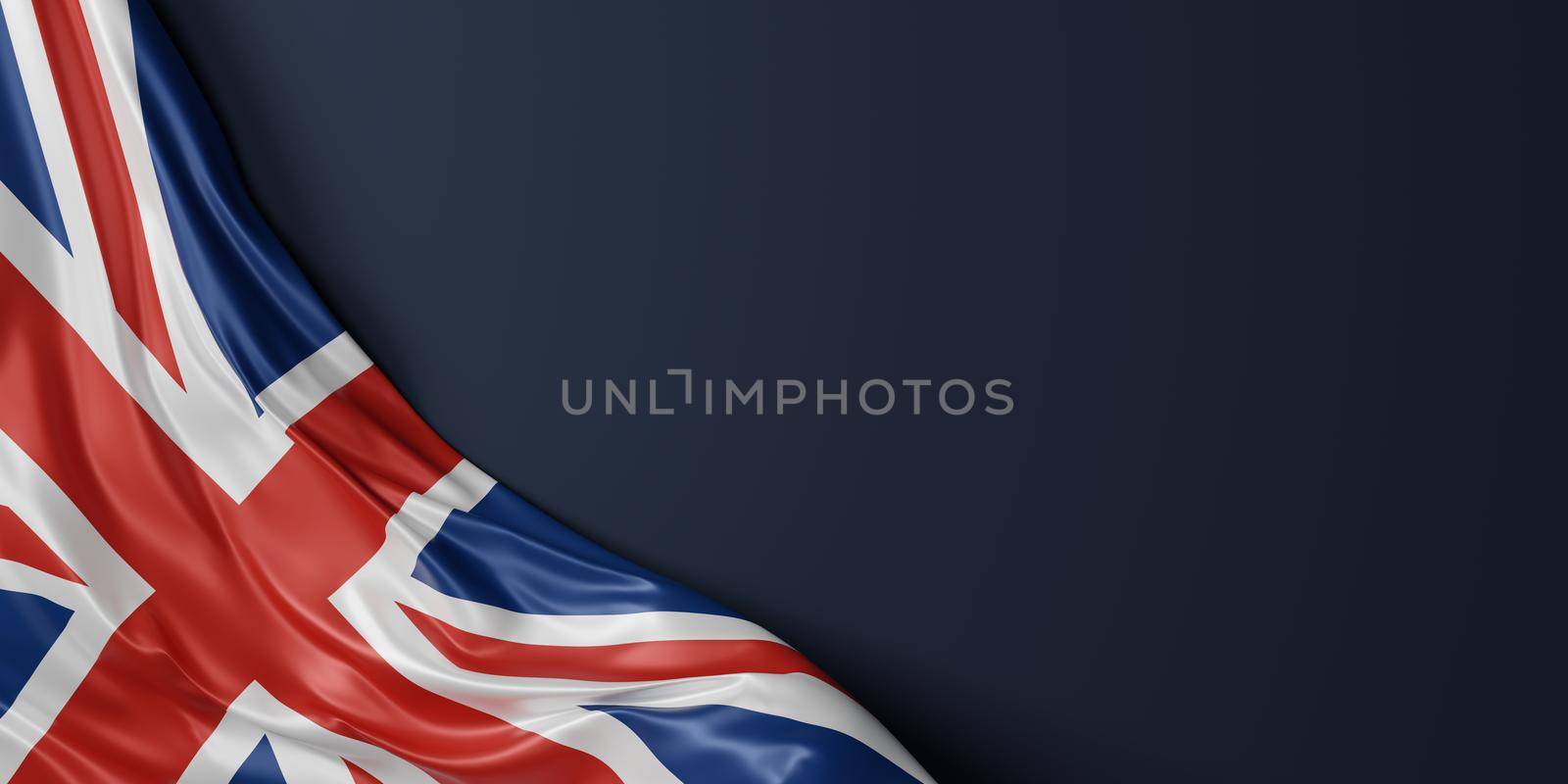 United kingdom flag on blue background with copy space 3D render by Myimagine