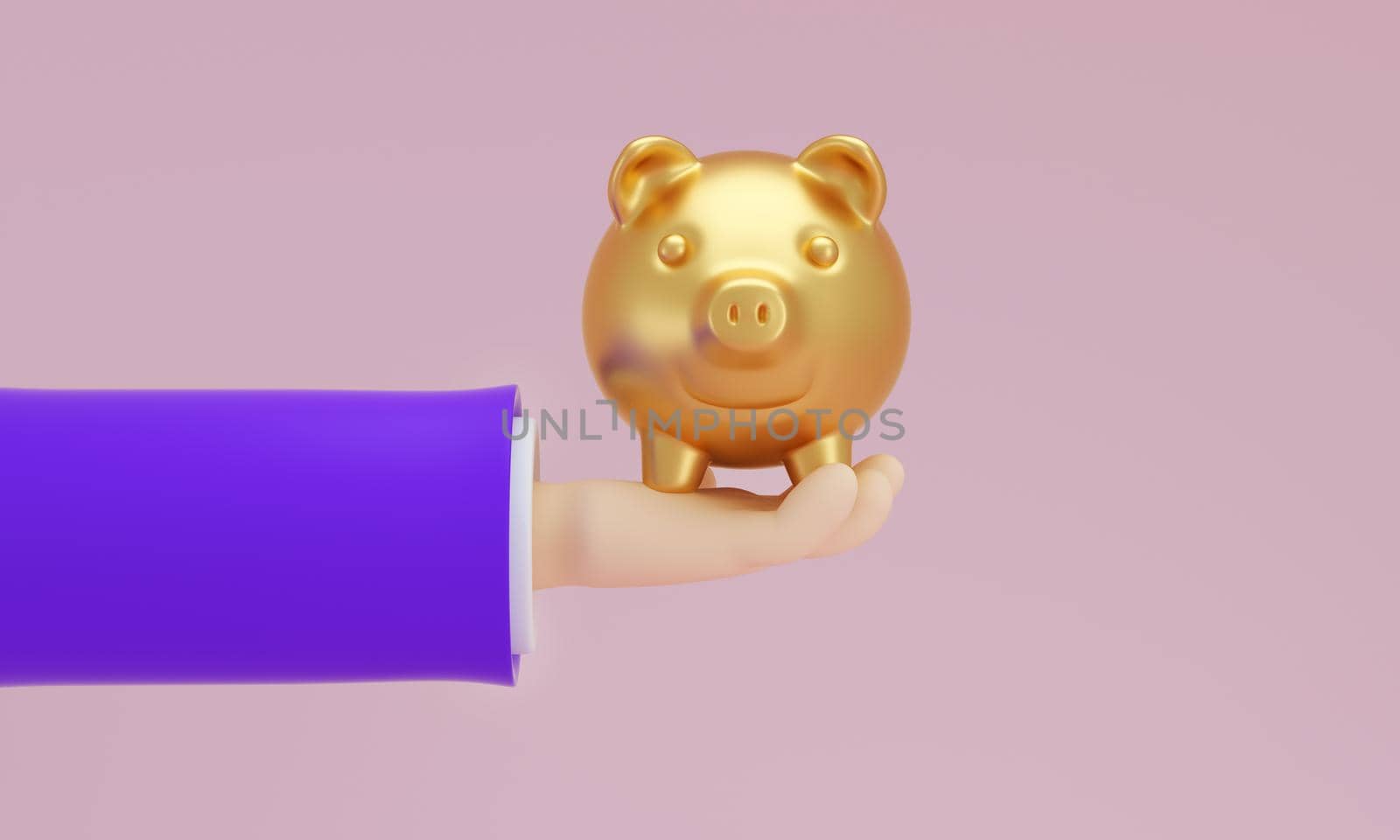 Golden pig bank in a man's hand. Saving concept. by ImagesRouges
