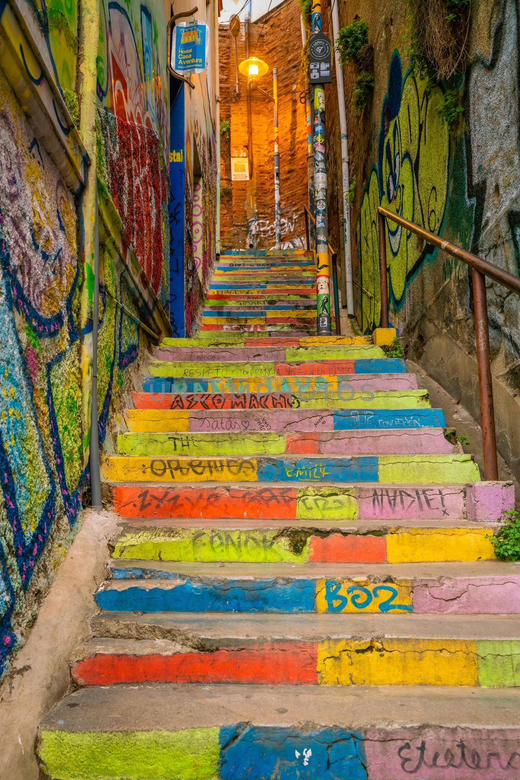 Colorful steps in the UNESCO World Heritage city of Valparaiso in Chile by f11photo