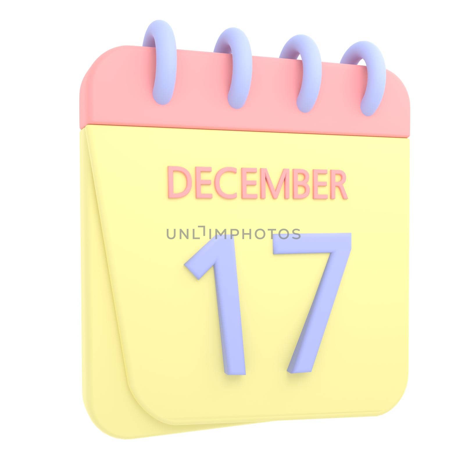 17th December 3D calendar icon. Web style. High resolution image. White background
