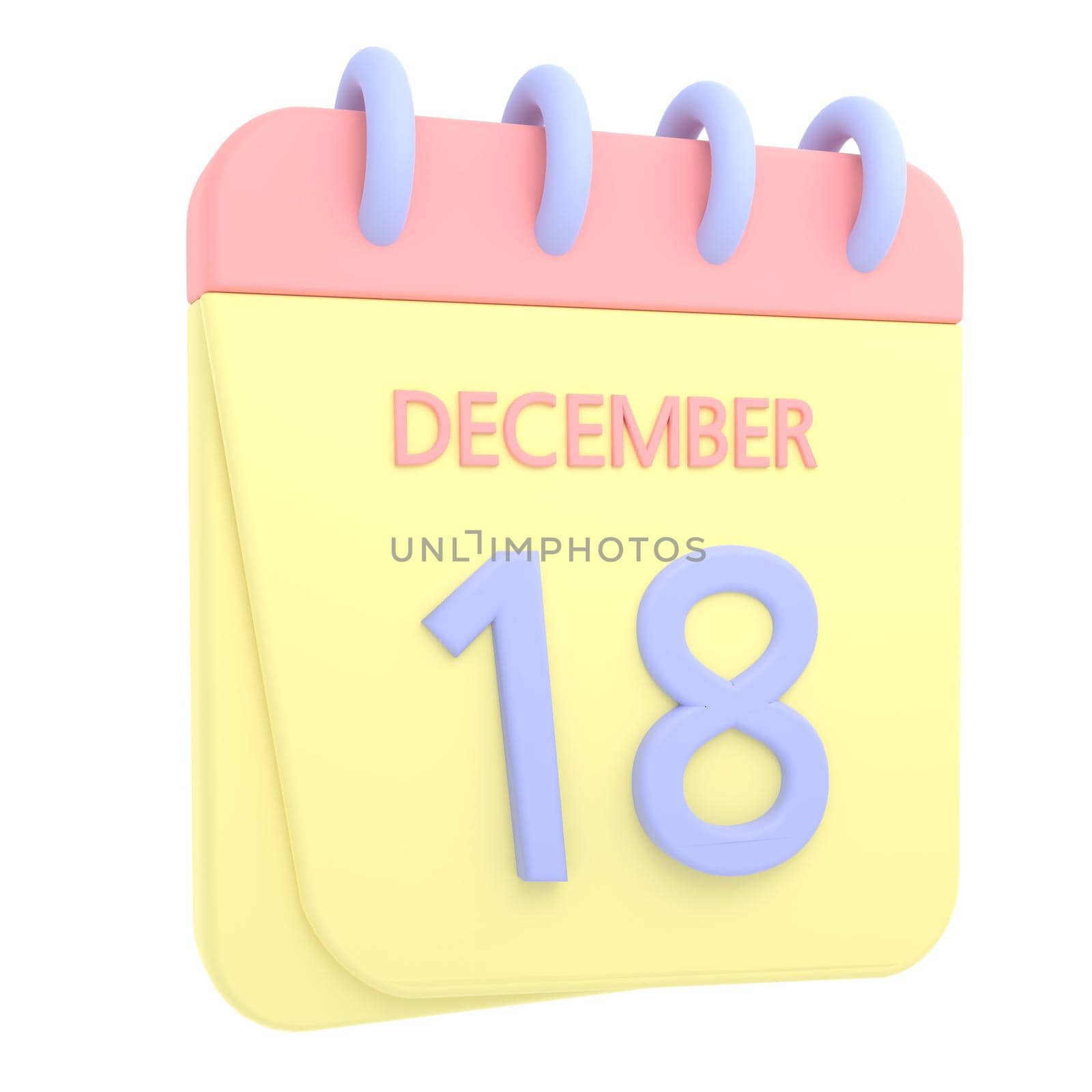 18th December 3D calendar icon. Web style. High resolution image. White background