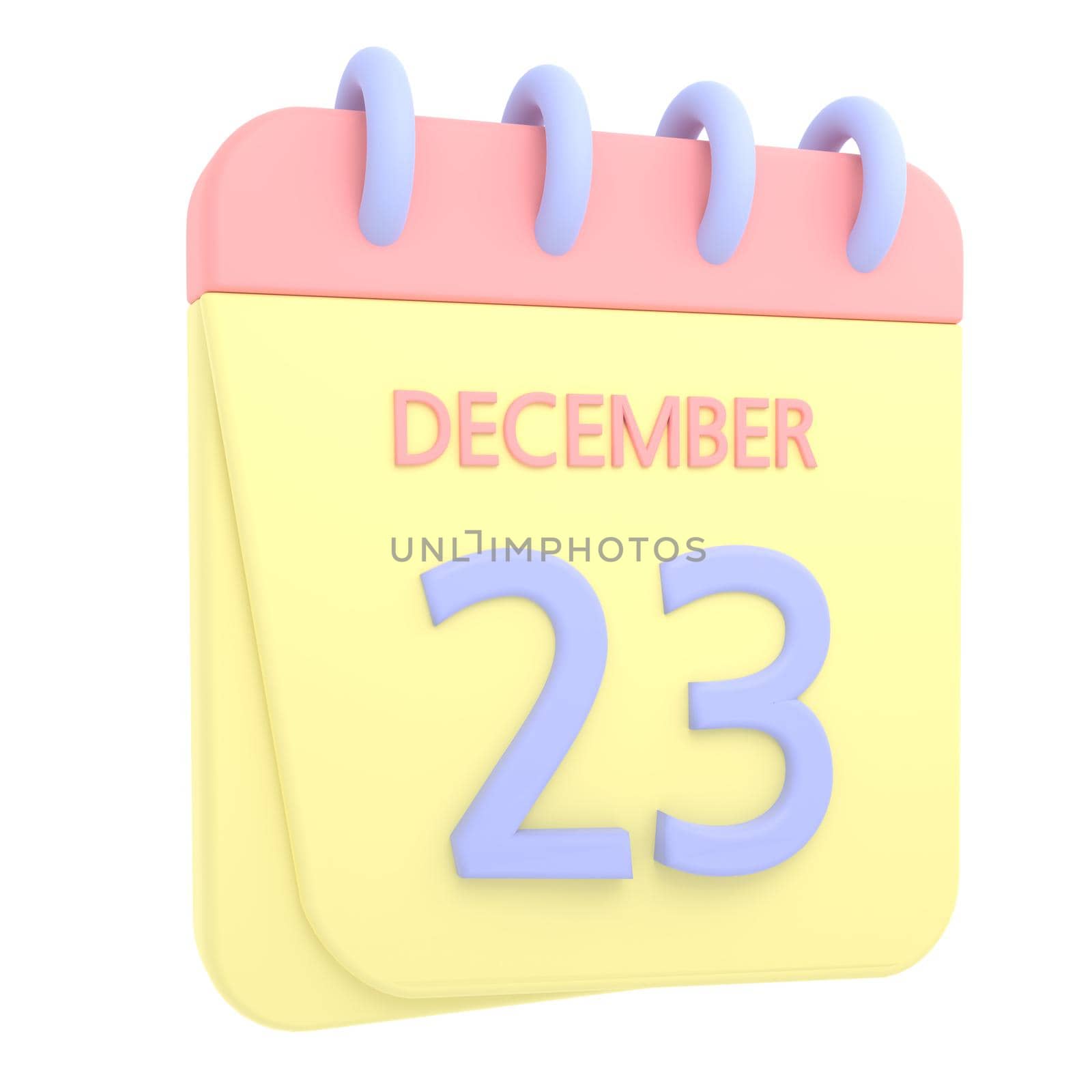 23rd December 3D calendar icon. Web style. High resolution image. White background