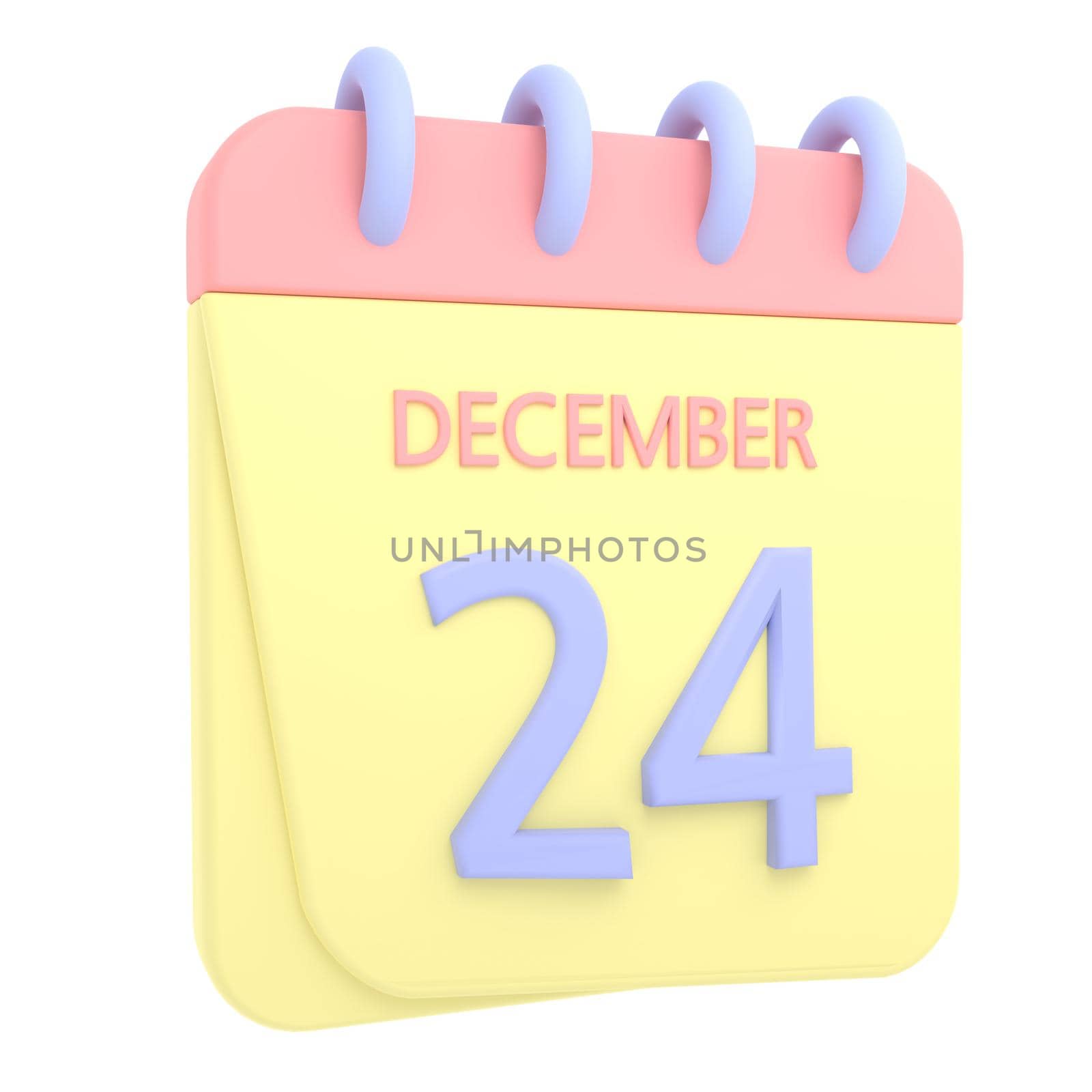 24th December 3D calendar icon. Web style. High resolution image. White background