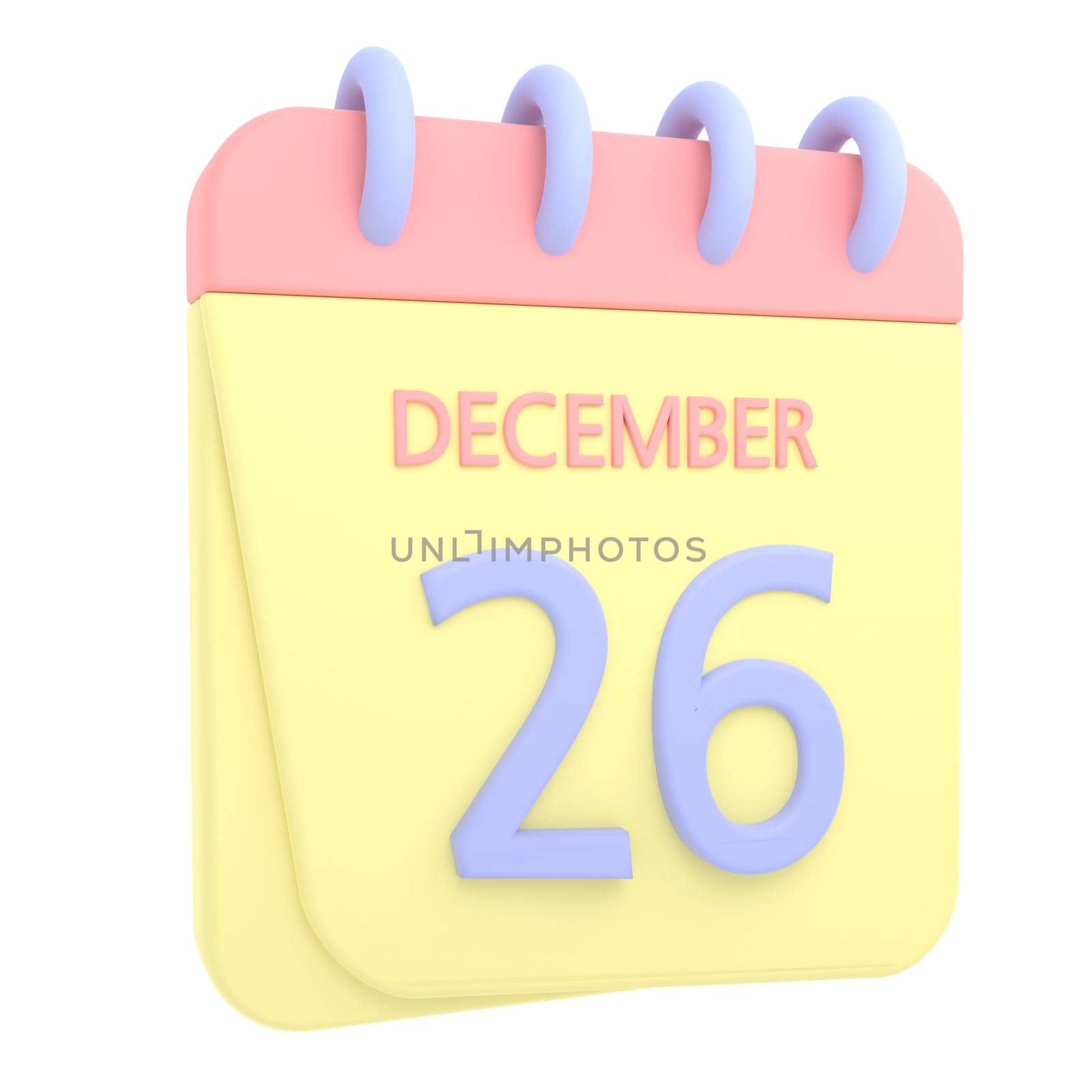 26th December 3D calendar icon. Web style. High resolution image. White background