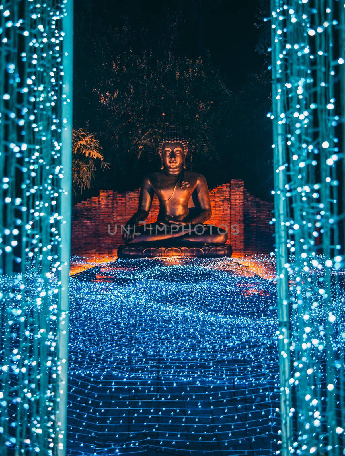 Buddhist tradition light festival in Ratchaburi, Nasatta, Thailand. High quality photo