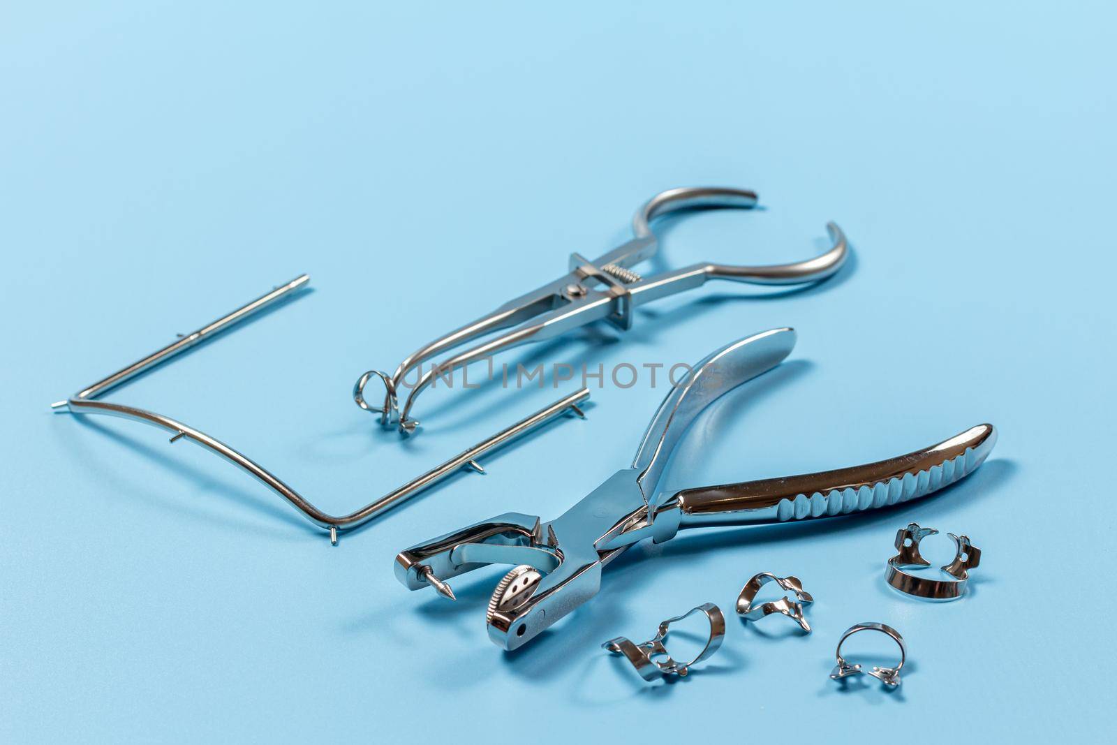 Set of metal dental instruments for teeth dental care by mvg6894