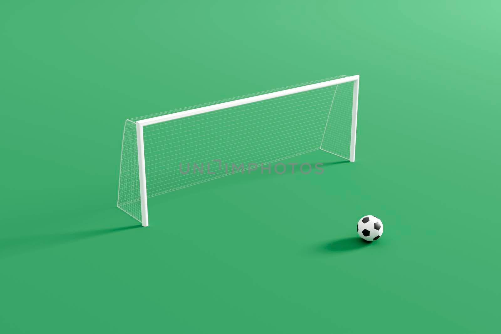 Abstract pastel color football courts with soccer ball and goal post, minimalist composition. 3d rendering