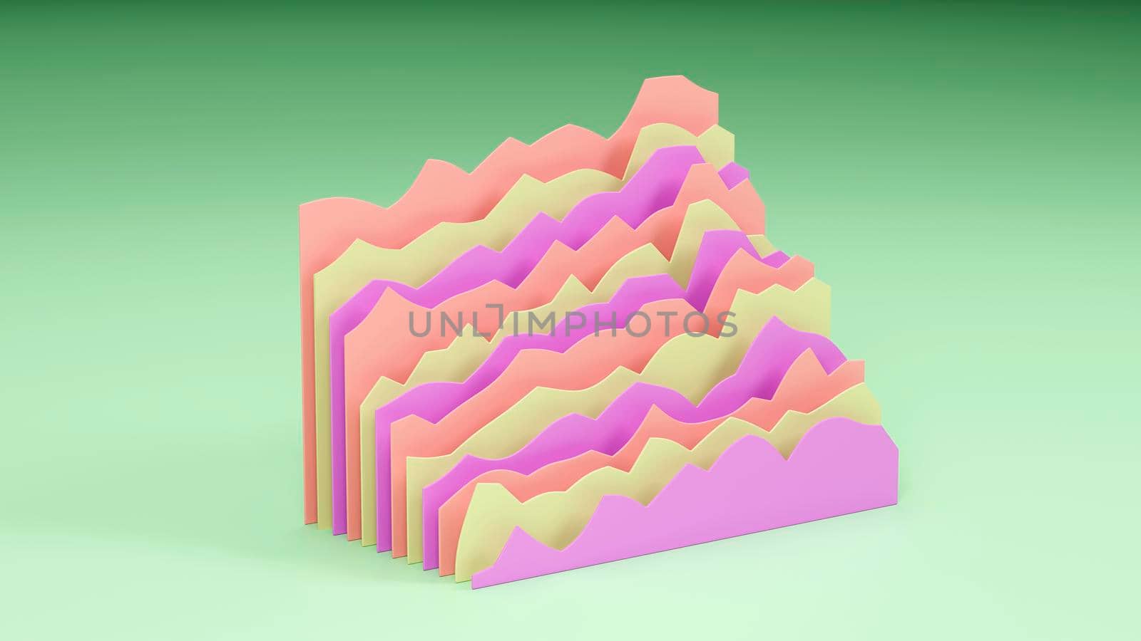 Set of different color charts on green background. 3D render