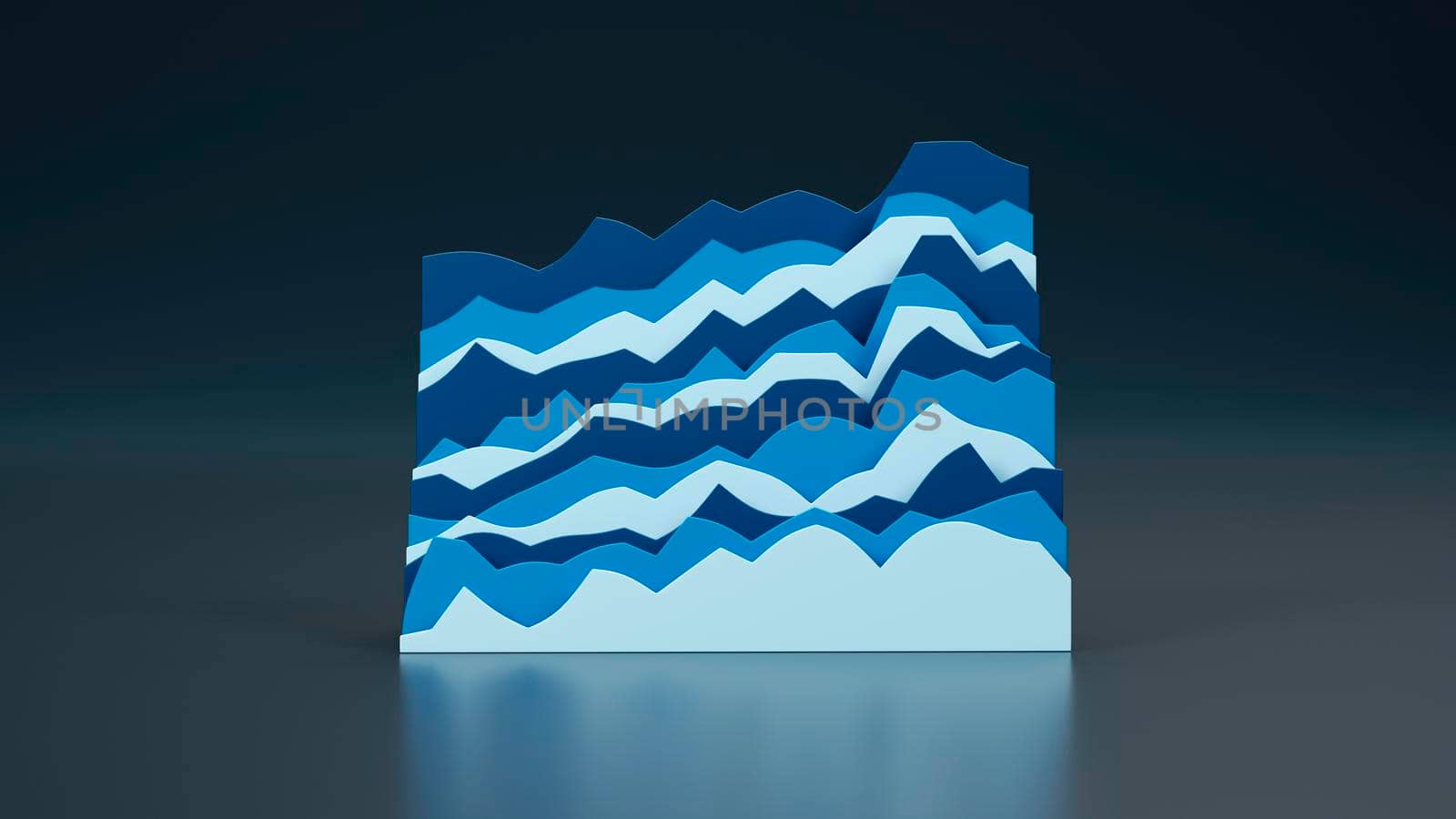 Set of blue charts on dark background. 3D render by raferto1973