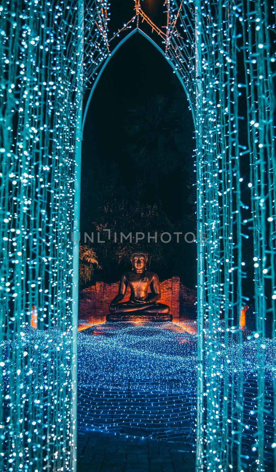 Buddhist tradition light festival in Ratchaburi, Nasatta, Thailand. High quality photo