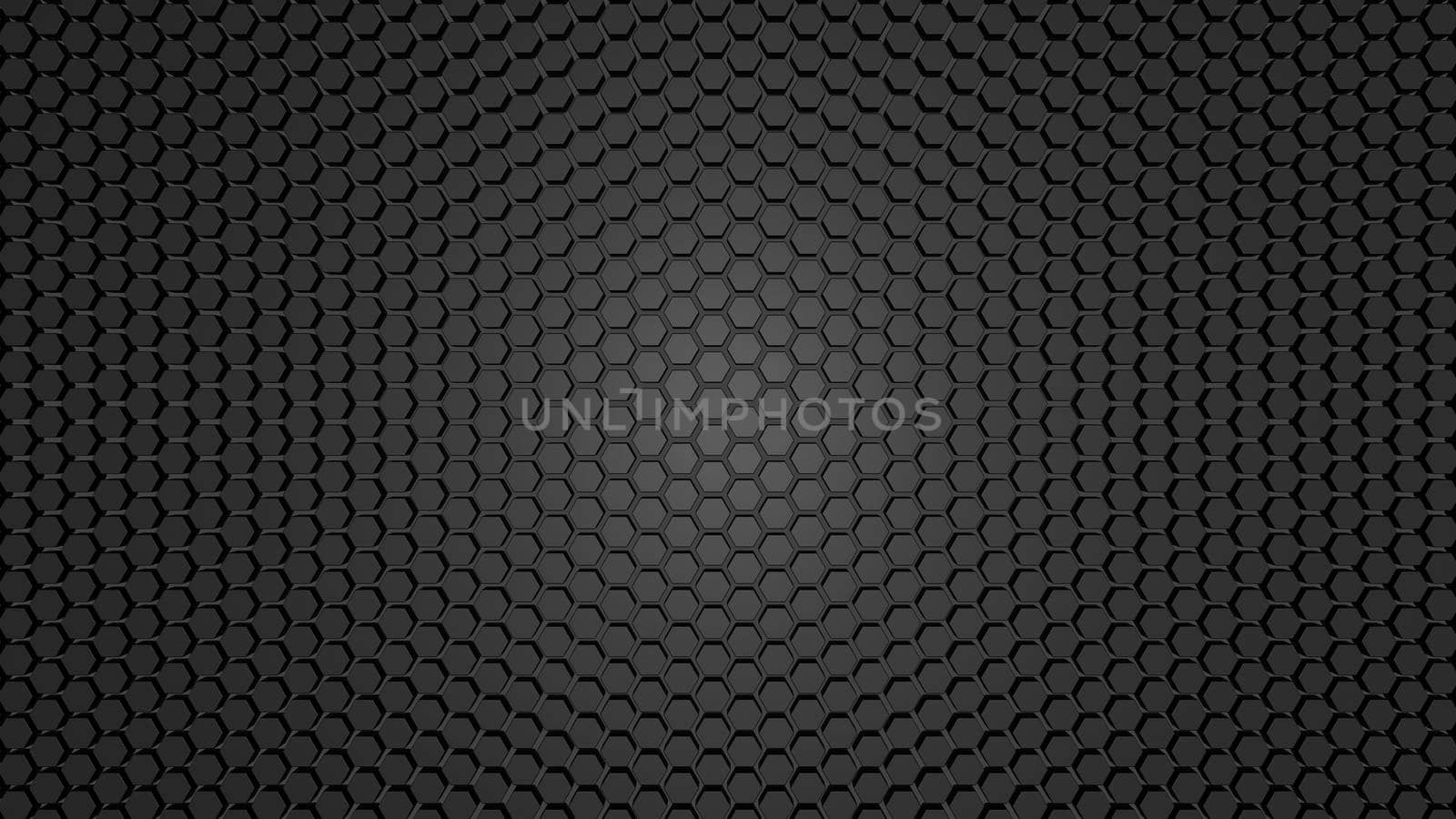 Dark hexagon wallpaper or background. 3d render by Antonelli