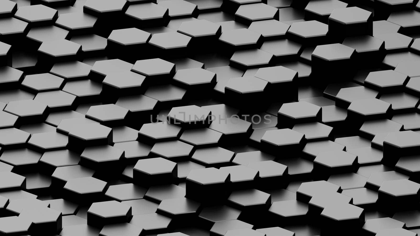 Dark hexagon wallpaper or background. 3d render by raferto1973