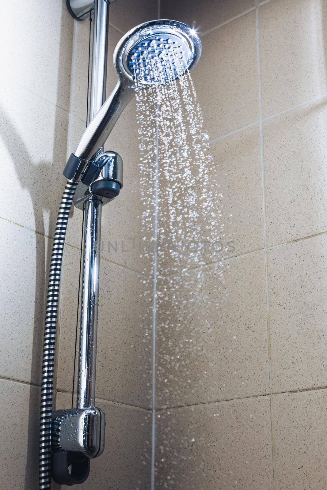 shower with water stream, close-up view