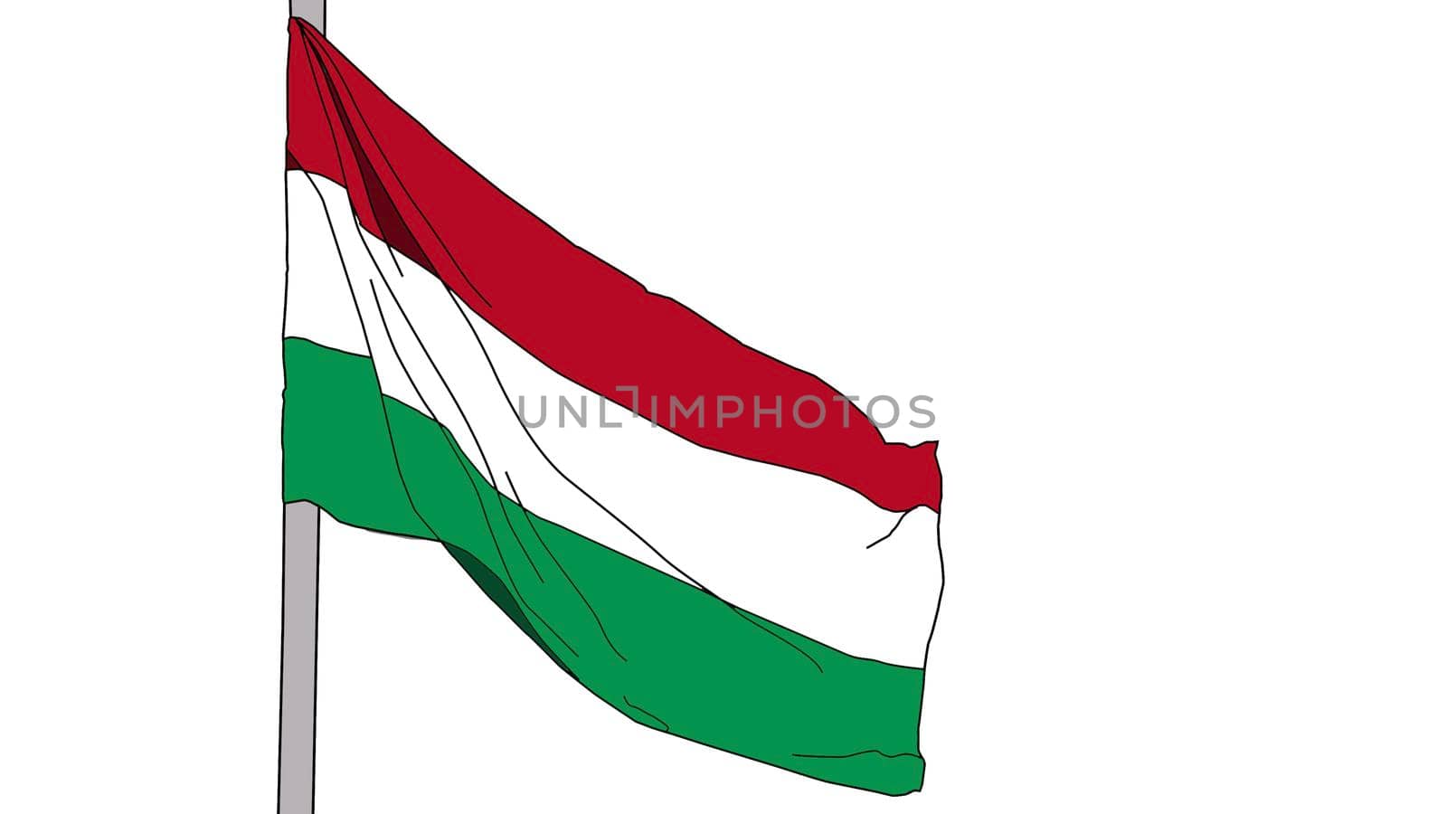 Hungary national day greeting card, banner, horizontal illustration. Hungarian holiday 15th of March design element with waving flag as a symbol of independence.