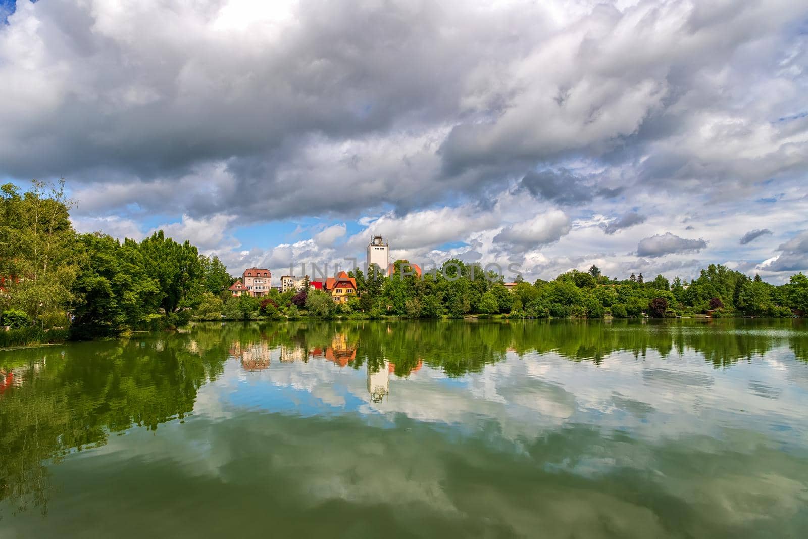 Beautiful view of the town and lake in Bad Waldsee, Germany