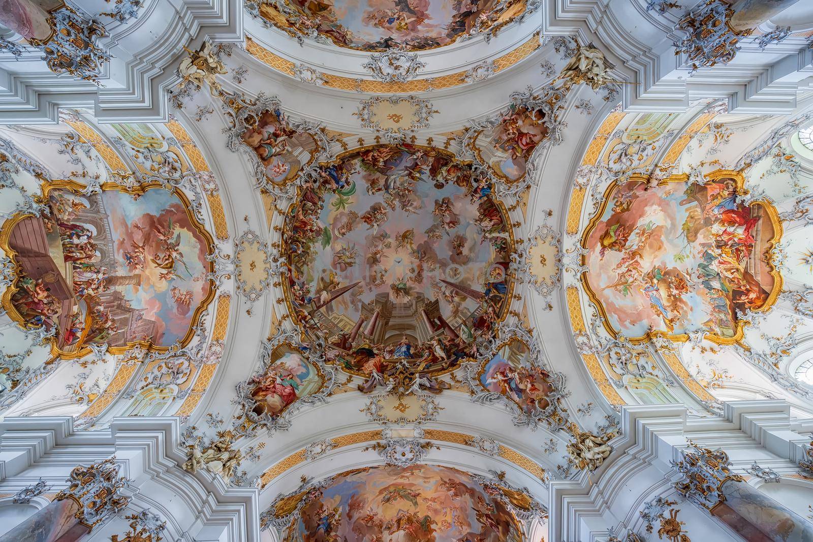 OTTOBEUREN, BAVARIA, GERMANY, JUNE 08, 2022: Interior of the Basilica of the Benedictine Abbey 
