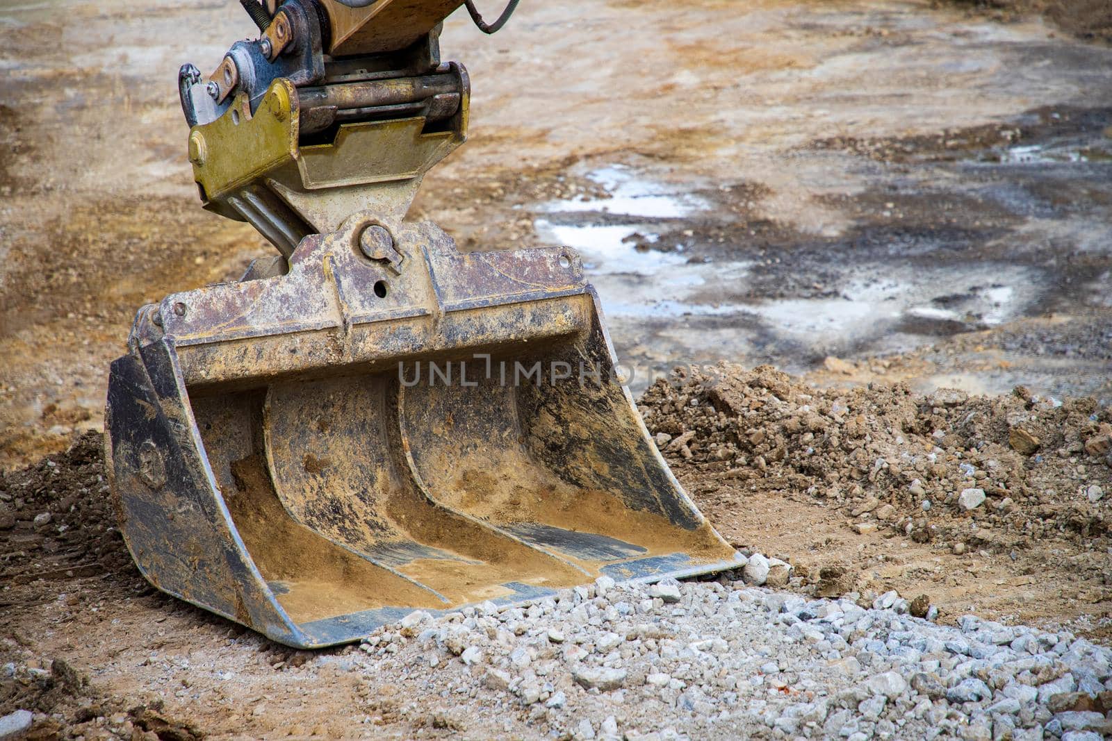 Digger bucket close-up. Construction excavator bucket.