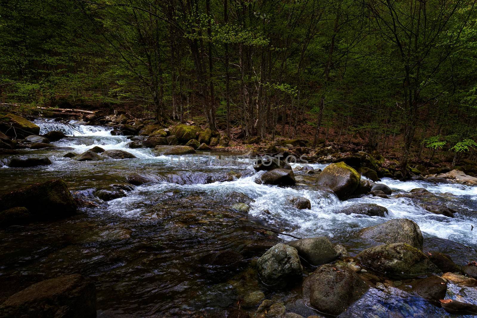 Beautiful autumn landscape of flowing cascade water in a mountain river