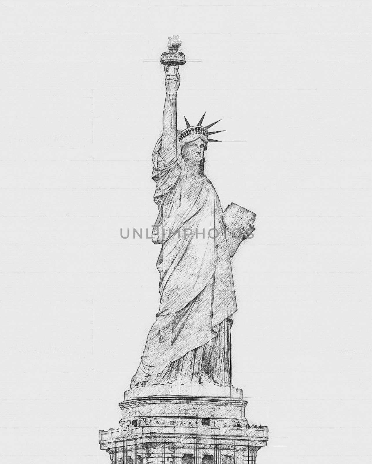 Statue of Liberty, Hand drawn style pencil sketch by Mariakray