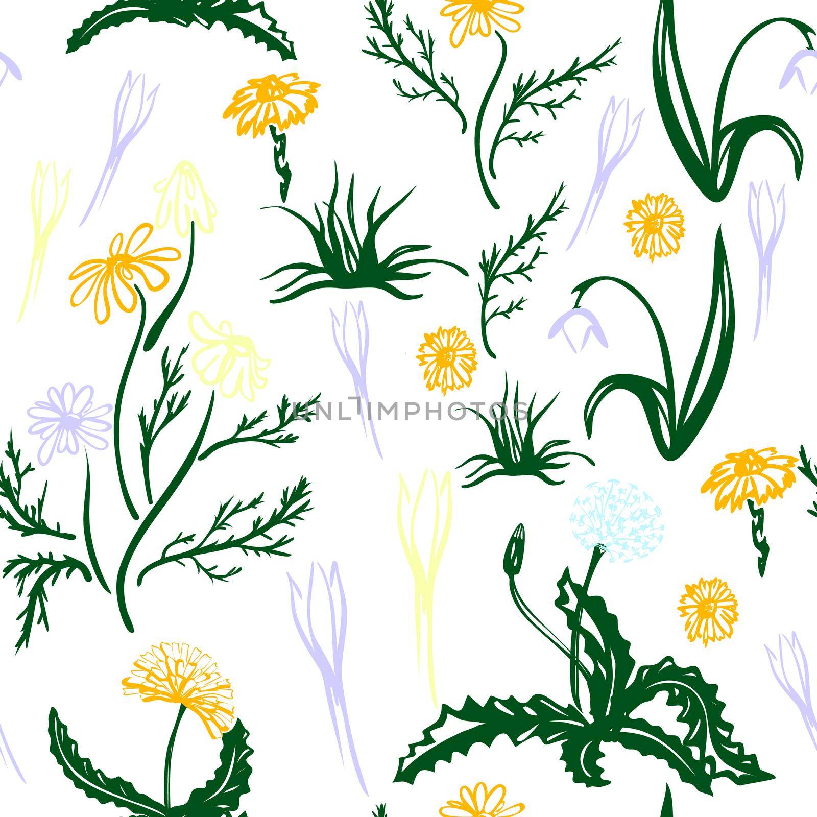 Seamless pattern with flowers, leaves, branches. colorful endless floral background. The elegant illustration for fashion prints, fabric, scrapbook