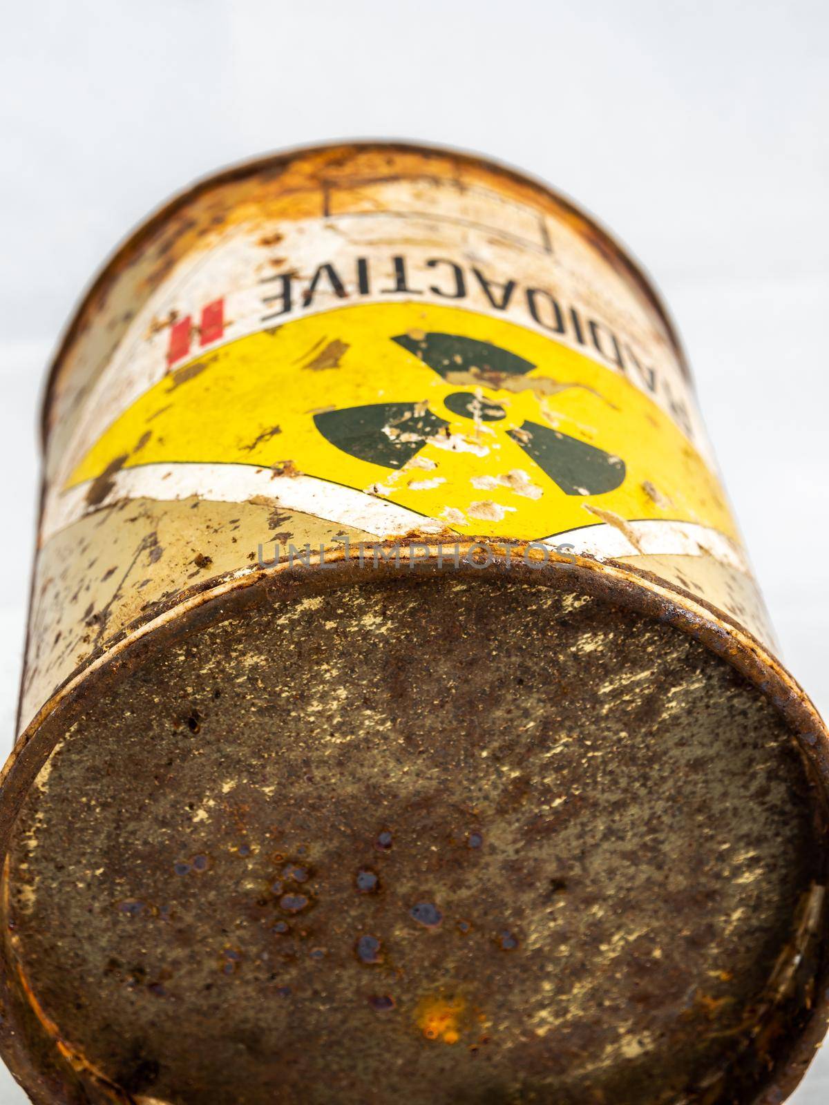 Rusty container of old Radioactive material barrel by Satakorn