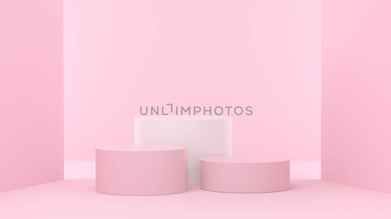 Podium products presentation, pink background with lights on the sides, winner podium. 3d rendering.