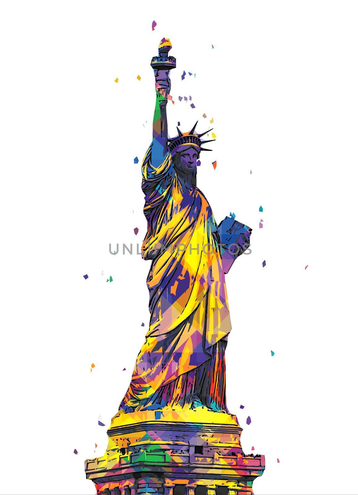 The Statue of Liberty isolated on white background, digital pop art design by Mariakray