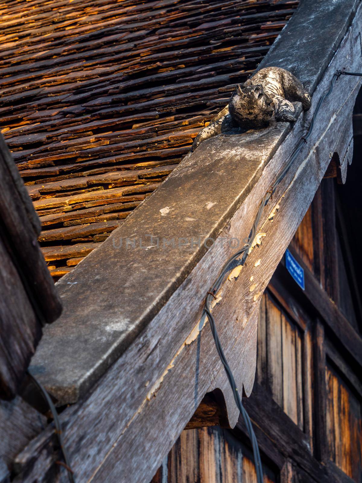 Sculpture of Mom at the roof of temple building in Northern Provinces of Thailand. "Mom" is a Himmapan animal According to the beliefs of the Lanna people