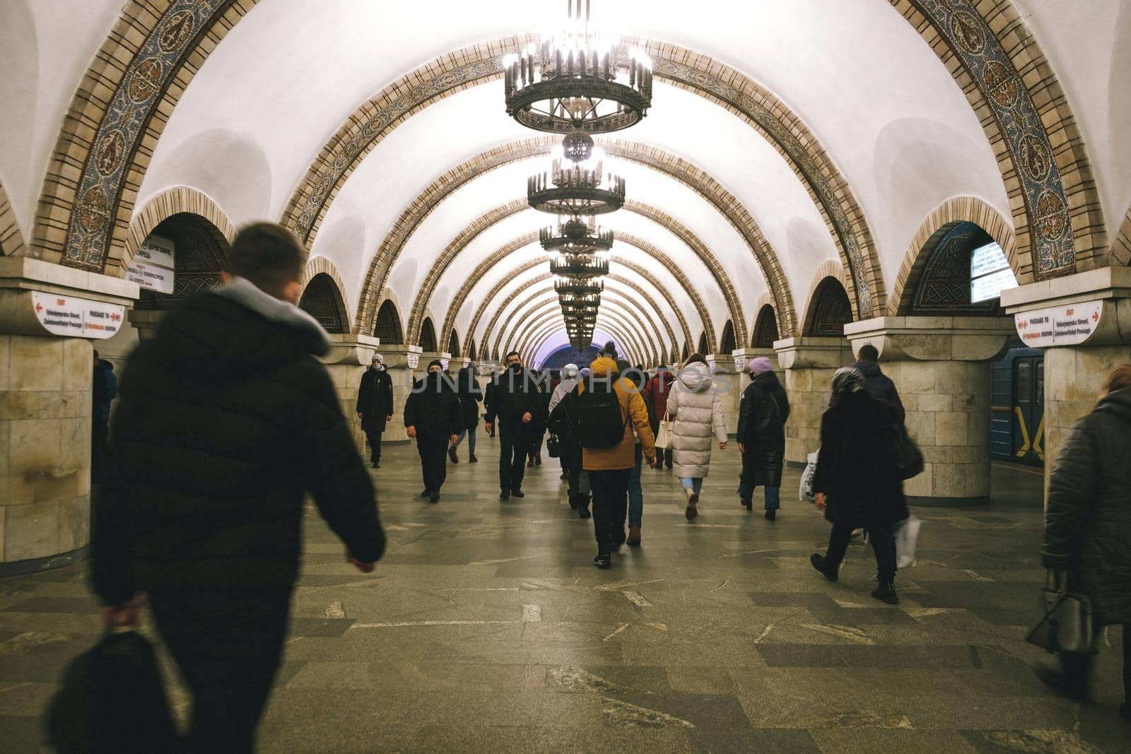 Corridor of the deepest station in the world, Arsenalna in Kiev Metro, or Kyiv Metro is a metro system that is the mainstay of Kiev's public transport. KIEV UKRAINE. download photo .