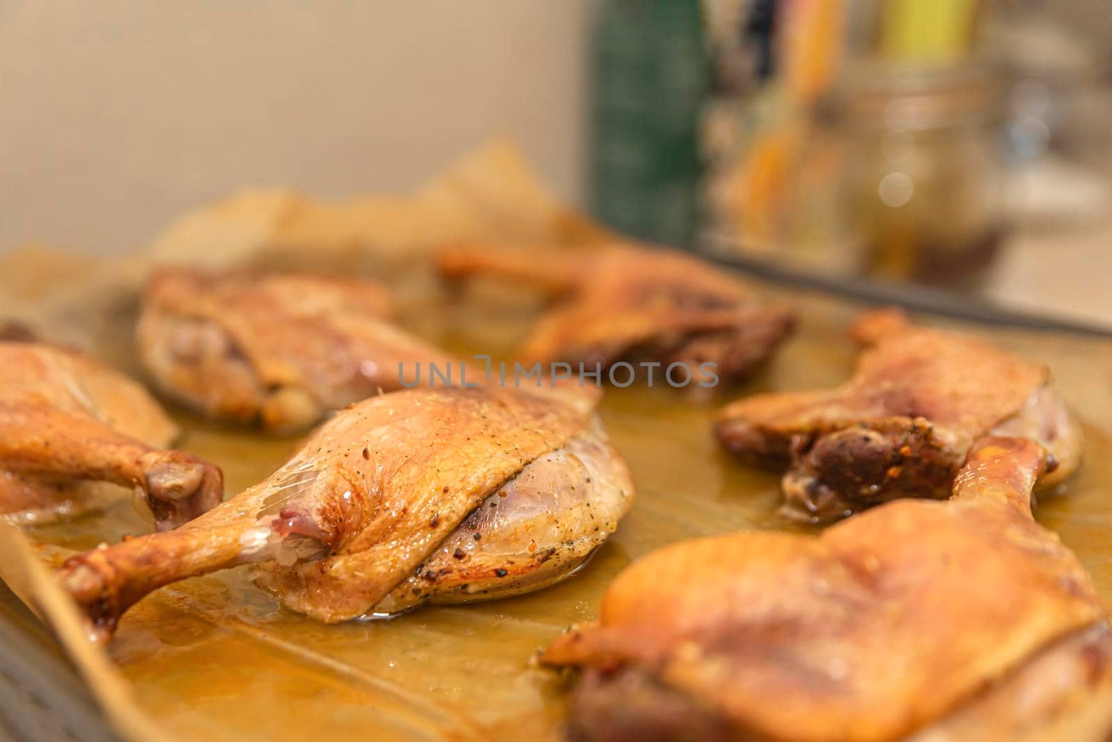 Oven baked duck legs. Roast duck.Duck baked with potatoes in the oven.
