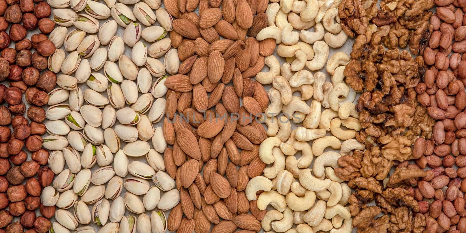 Nuts background, top view. The natural background is made from different varieties of nuts by SERSOL